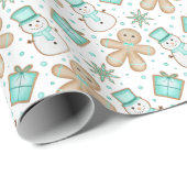 Cute Kids Blue Christmas Gingerbread Man Geschenkpapier (Rolleneckpunkt)