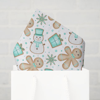 Cute Kids Blue Festive Christmas Gingerbread Seidenpapier