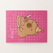 Cute Kids Capybara eating cake Birthday Puzzle (Horizontal)