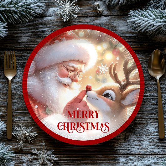 Cute Kids Christmas Dinner Plates Santa Rudolph Pappteller