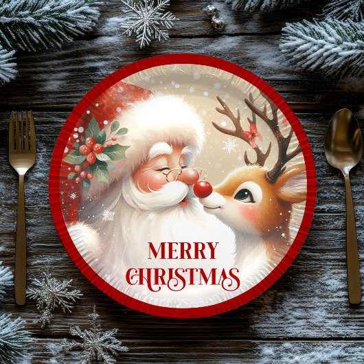 Cute Kids Christmas Plates Santa Claus Rudolph Pappteller