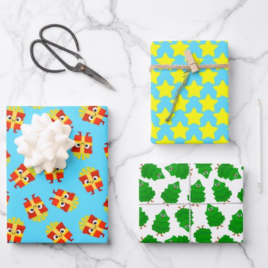 Cute Kids’ Christmas Wrapping Paper Geschenkpapier Set (Vorderseite)