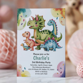Cute Kids Dinosaur Theme 3rd Birthday Party  Einladung