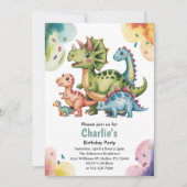 Cute Kids Dinosaur Theme Birthday Party Einladung (Vorderseite)