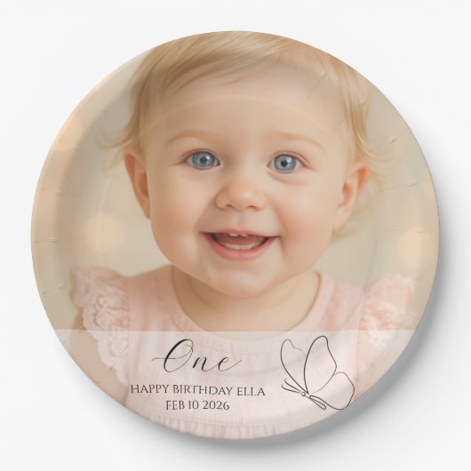 Cute Kid's First Birthday Party With Custom Photo Pappteller (Vorderseite)