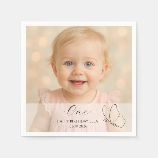 Cute Kid's First Birthday Party With Custom Photo Serviette (Vorderseite)
