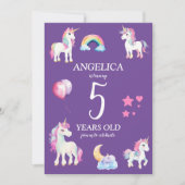 Cute Kids Girly Unicorn Birthday Einladung (Vorderseite)