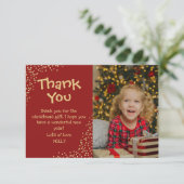 Cute Kids Gold Glitter Photo Christmas Dankeskarte (Stehend Vorderseite)