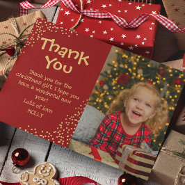 Cute Kids Gold Glitter Photo Christmas Dankeskarte
