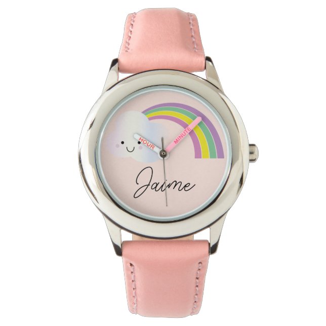 Cute Kids Magical Rainbow and Cloud Armbanduhr (Vorderseite)