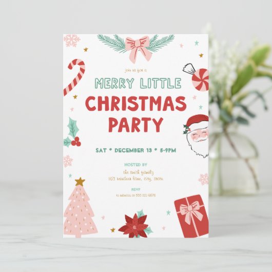 Cute Kids Merry Little Christmas Party Invitations Einladung (Stehend Vorderseite)