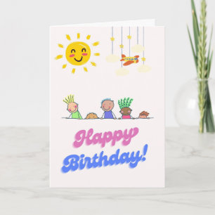 Cute Kids Poking Head Birthday Card - Smiling Sun  Karte
