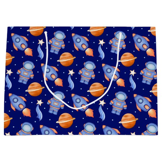 Cute Kids Rocket Ships & Astronaut Große Geschenktüte (Vorderseite)