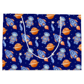 Cute Kids Rocket Ships & Astronaut Große Geschenktüte (Rückseite)