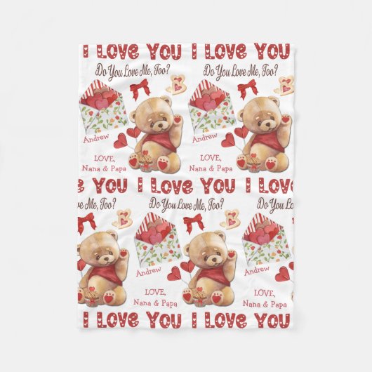 Cute Kid's Teddy Bear I Love You Valentine Fleecedecke (Vorderseite)