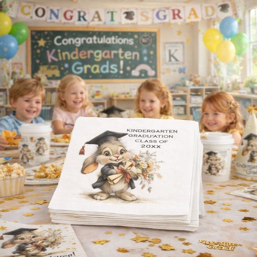  Cute Kindergarten Graduation Bunny Design Serviette