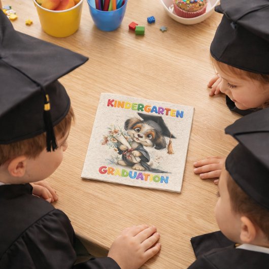 Cute Kindergarten Graduation Puppy Illustration Serviette