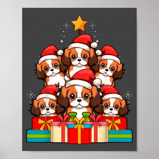 Cute King Charles Cavalier Le Dog Christmas Tree X Poster (Vorne)