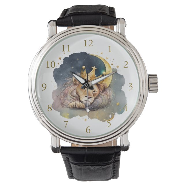 Cute  king Lion Sleeping On The Moon               Armbanduhr (Vorderseite)