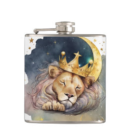 Cute king Lion Sleeping On The Moon Flachmann