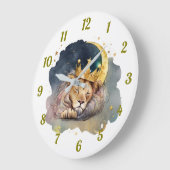 Cute  king Lion Sleeping On The Moon               Große Wanduhr (Winkel)