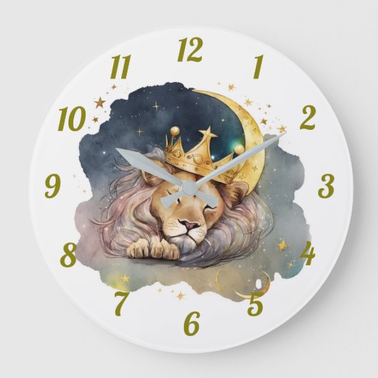 Cute  king Lion Sleeping On The Moon               Große Wanduhr (Vorderseite)