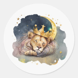 Cute king Lion Sleeping On The Moon Runder Aufkleber