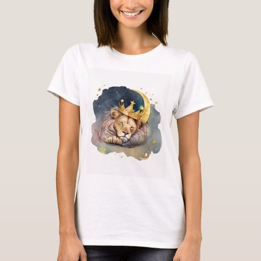 Cute  king Lion Sleeping On The Moon               T-Shirt (Vorderseite)