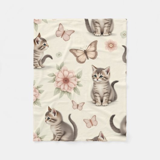 Cute Kitten and Butterflies Fleecedecke (Vorderseite)