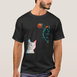 Cute Kitten Astronaut Playing Basketball For Cat T-Shirt