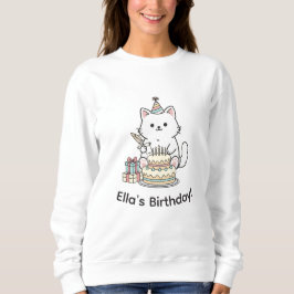 Cute Kitten Birthday Cake Party Hat Illustration Sweatshirt