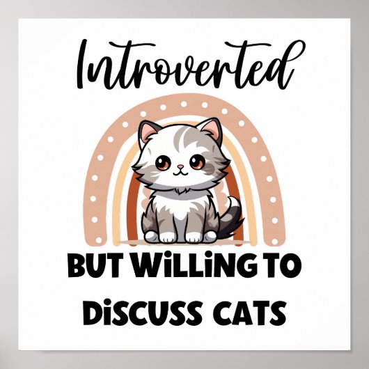 Cute Kitten Boho Rainbow "Introverted" Graphic Poster (Vorne)