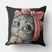 Cute Kitten Bow Cross Stitch Throw Pillow Kissen (Vorderseite)