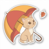Cute Kitten Cat Red Yellow Umbrella Fall Aufkleber (Vorderseite)