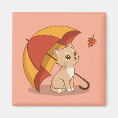 Cute Kitten Cat Red Yellow Umbrella Fall Pink Magnet (Vorne)