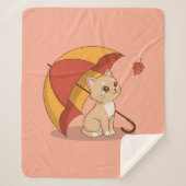 Cute Kitten Cat Red Yellow Umbrella Fall Pink Sherpadecke (Vorderseite)