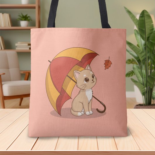 Cute Kitten Cat Red Yellow Umbrella Fall Pink Tasche