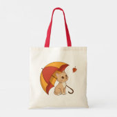 Cute Kitten Cat Red Yellow Umbrella Fall Tragetasche (Rückseite)