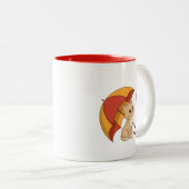 Cute Kitten Cat Red Yellow Umbrella Fall Zweifarbige Tasse (VorderseiteRechts)