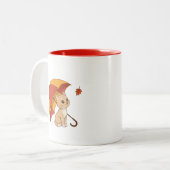 Cute Kitten Cat Red Yellow Umbrella Fall Zweifarbige Tasse (Vorderseite Links)