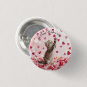 Cute Kitten Catching Valentine Heart Petals Button (Vorne & Hinten)