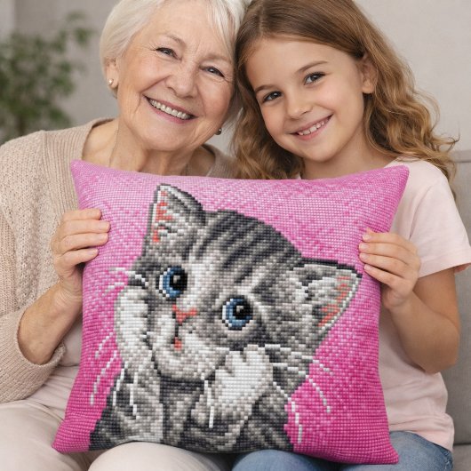 Cute Kitten Cross Stitch Throw Pillow Kissen