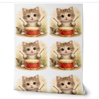 Cute Kitten Drum Pattern Wallpaper Kids Tapete