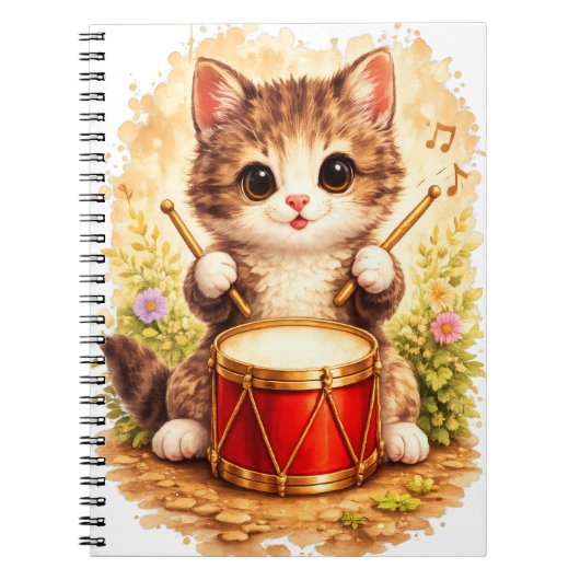 Cute Kitten Drum Spiral Notebook Kawaii Notizblock (Vorderseite)