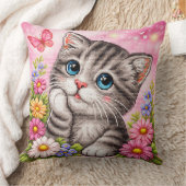 Cute Kitten Floral Cross Stitch Throw Pillow Kissen (Decke)