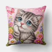 Cute Kitten Floral Cross Stitch Throw Pillow Kissen (Rückseite)
