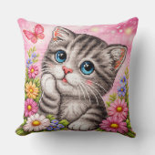 Cute Kitten Floral Cross Stitch Throw Pillow Kissen (Vorderseite)
