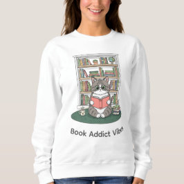 Cute Kitten Glasses Bookshelf Literature Lover Sweatshirt