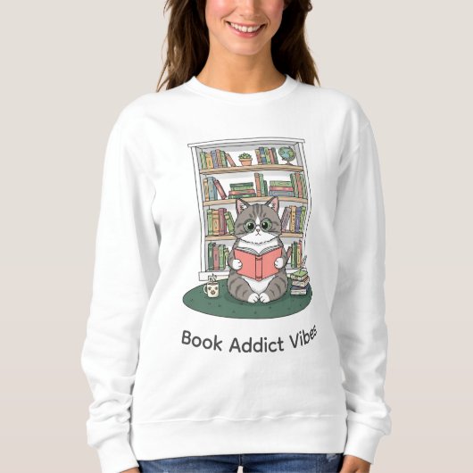 Cute Kitten Glasses Bookshelf Literature Lover Sweatshirt (Vorderseite)