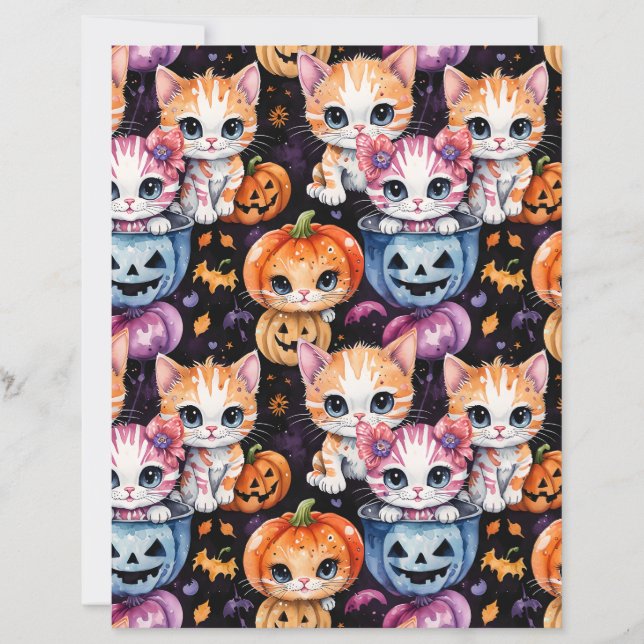 Cute Kitten Halloween Trick-or-Treat Paper (Vorderseite)